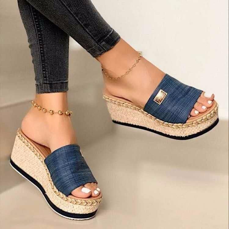 

Summer Wedges Slippers Platform High Heels Women Slipper Ladies Outside Shoes Basic Clog Wedge Flip Flop Sandals, Black