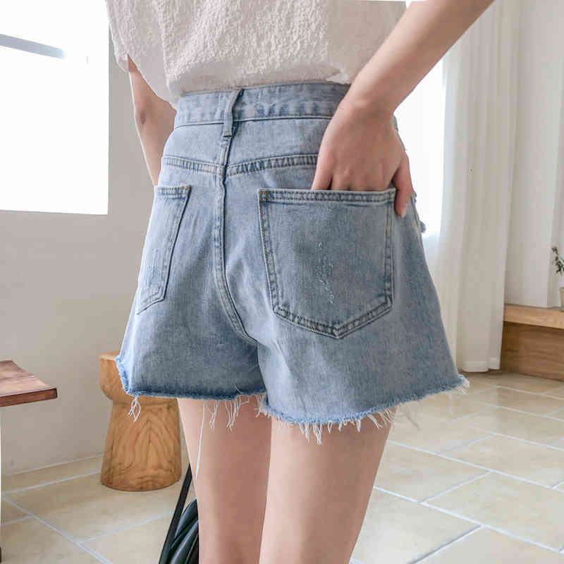 

Women's Shorts Light blue jeans women's summer versatile high waist thin wide leg 1DN2