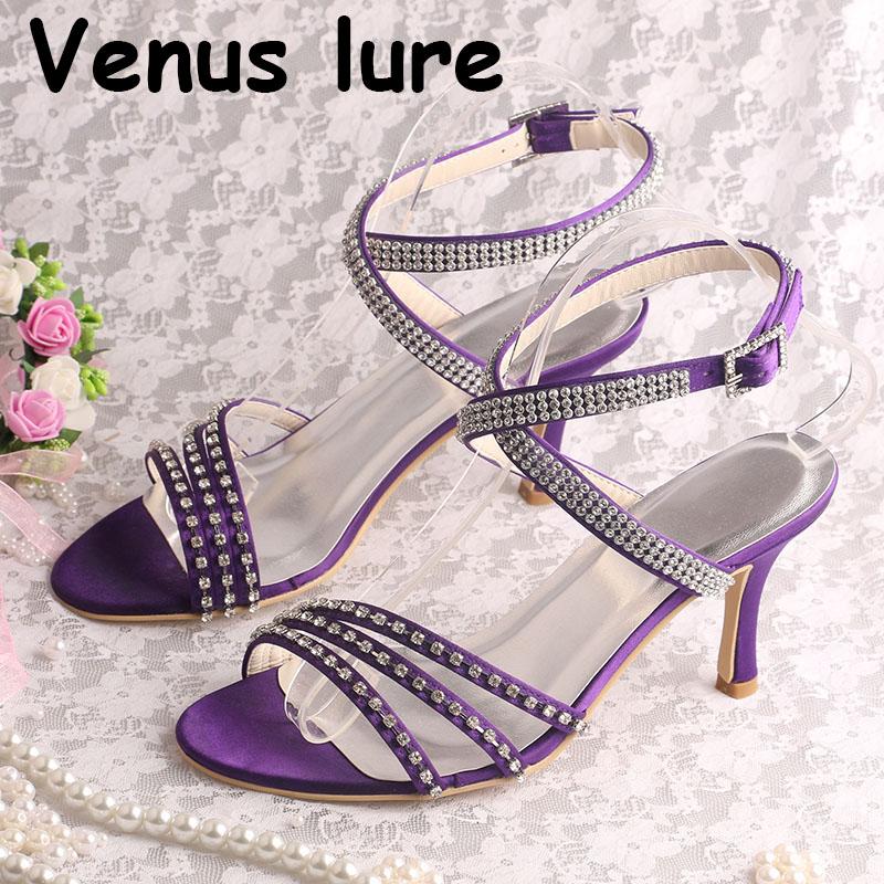 

Purple Satin Womens High Heel Ankle Strap Court Shoes Sandals For Wedding, Black