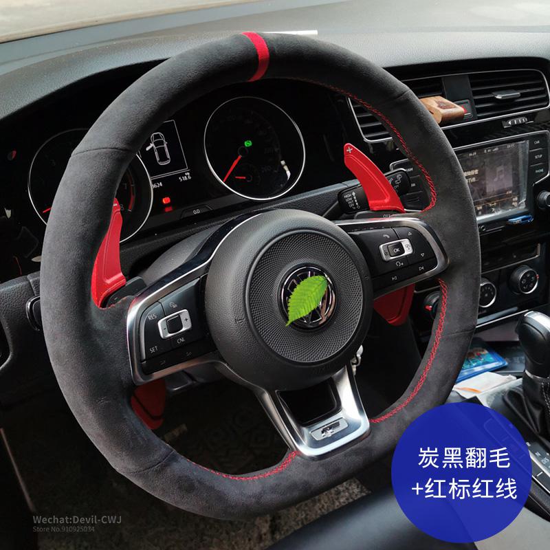 Steering Wheel Cover For Volkswagen Golf 6 7 GTI Viloran T-Cross Tiguan Touareg D Shape Balck Leather Car Interior Accessories-image-736346784