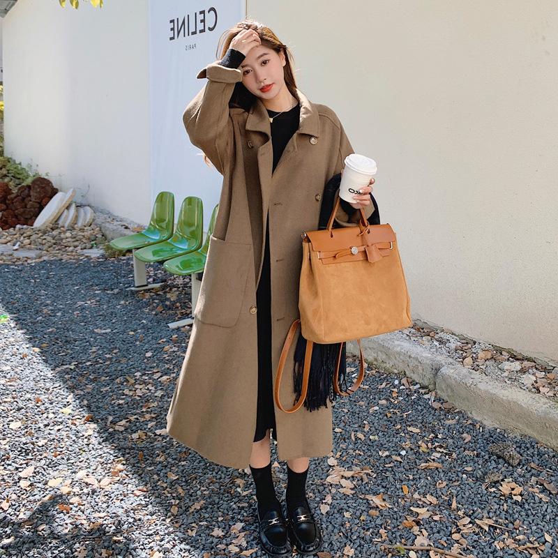 

Women' Wool & Blends 2021 Khaki Double-sided Cashmere 51-70%Wool Coat Autumn Winter Temperament Knee-length Mid-length Woolen K920, Beige