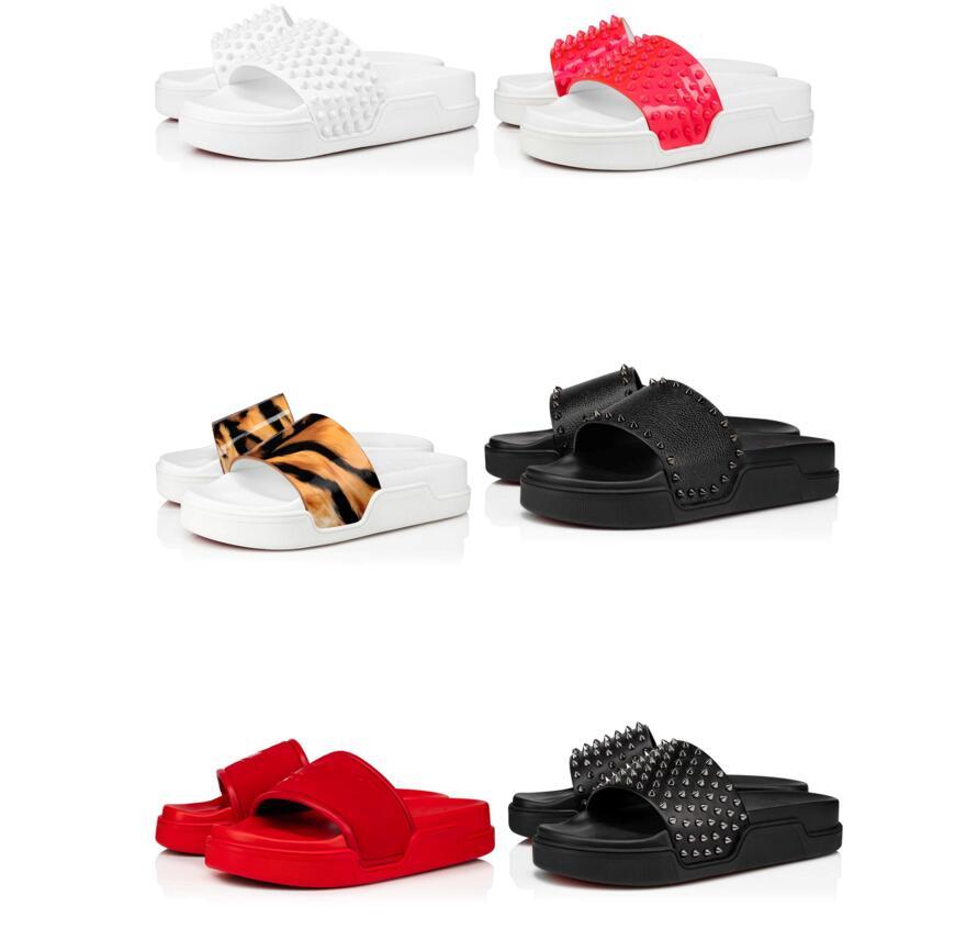 

Slipper Luxury Men's Slides With Spikes Sandals 2021 Summer Man Red Bottom Pool Fun Flats Slip On Slippers Casual Beach Flip Flops Slippery Box,eu38-47, 12