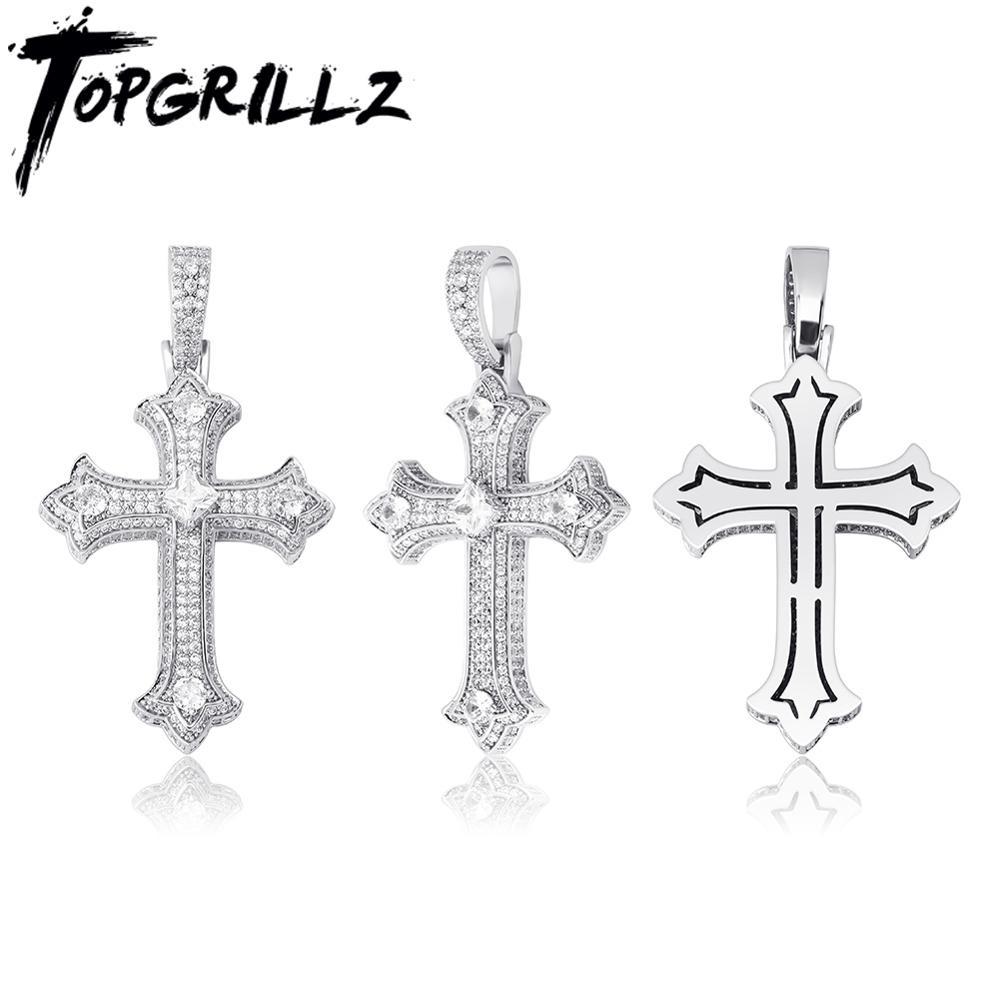 

TOPGRILLZ 2020 New Cross Pendant Iced Out Necklace Full Micro Pave Cubic Zirconia Pendant Hip Hop Fashion Jewelry Gift For Men X0509