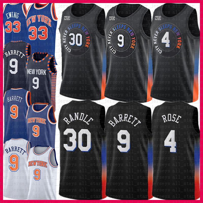 

RJ 9 Barrett Julius 30 Randle Derrick 4 Rose Basketball Jersey Patrick 33 Ewing Men's New York Knicks 2021 NEW City Never Sleeps Jerseys, Please buy 10 piece - if only need logos