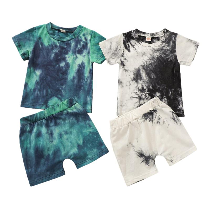New Summer Toddler Kids Baby Boys Girls Clothes Tracksuit Sets Tie-dye printed Short Sleeve Tops Shorts Casual Outfits-image-701028146