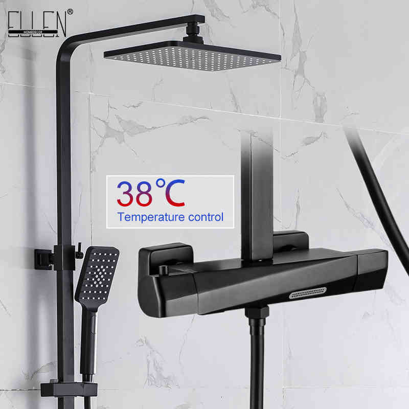 

Bathroom Shower Sets Black Thermostatic Faucets Water Mixer Waterfall Faucet Rainfall Systems Thermostat Tap El9403 S40o