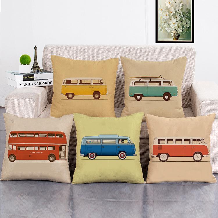 

Cushion/Decorative Pillow Hand-painted Bus Pattern Pillowcases Home Decoration Sofa Car Cushions Can Be Removed And Washed 45 X 45cm, 21a63-1