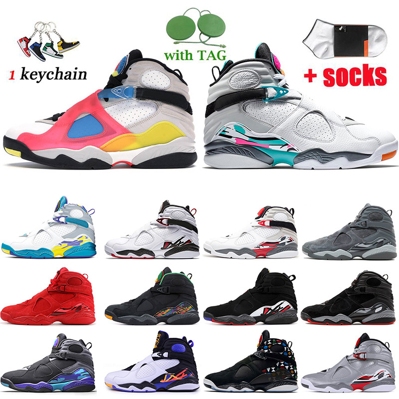 

Wholesale Top Quality Mens Basketball Shoes Jumpman 8 8s Sports Trainers SE White Multicolor South Beach Quai 54 Three Peat Valentines day Aqua Black, #2 se white multicolor 40-47