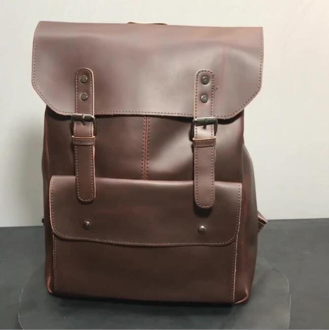 

Factory wholesale men bag leather backpack vintage locomotives contracted clamshell students travel bags mens brand package, Brown