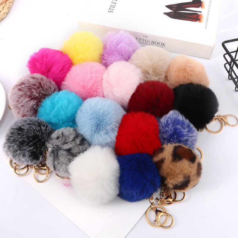 

40 Colors Rabbit Ear Fur Ball Favor 8cm Artificial Bunny Plush Pompom Sodt Fluffy Round Balls Keychain Bag Charm Festival Party Decoration