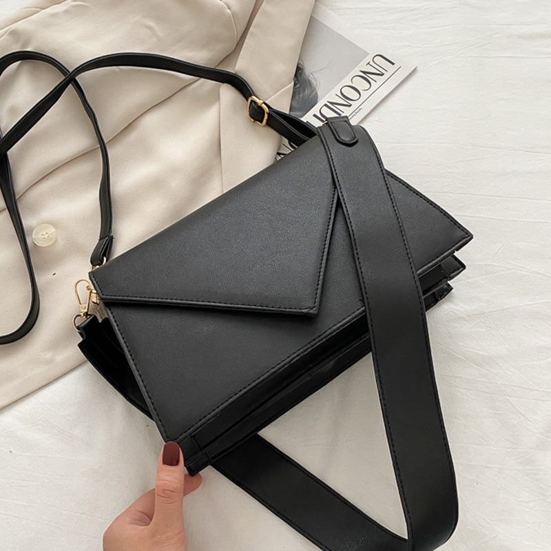

PU Leather Solid Color Crossbody Bags For Women 2021 Designer Travel Handbag Fashion Simple Shoulder Bag Ladies Messenger Bags, Black shoulder bag