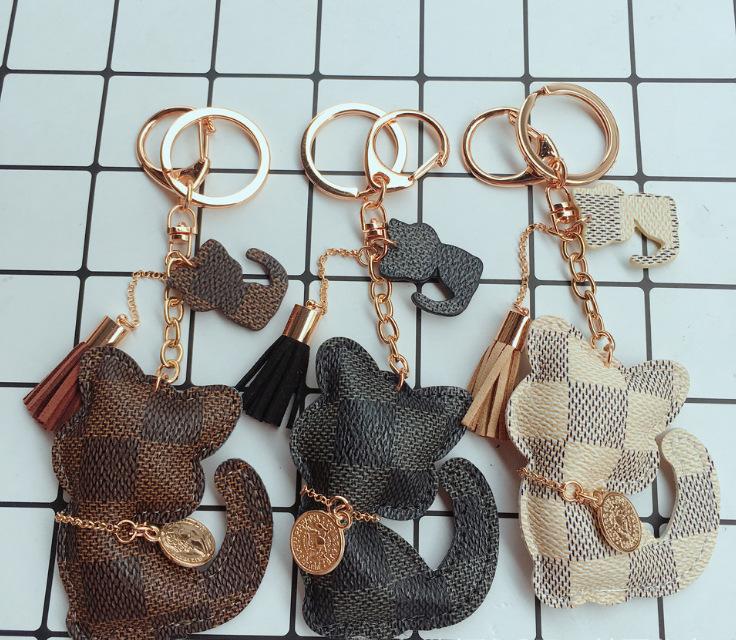 

Cute Keychain Tassel Faux Leather Bear Cat Dog Pig Key Ring Women Backpack Ornament Gift For Bag Pendant Keychains, Silver