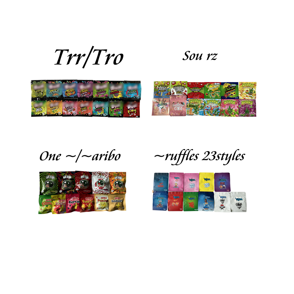

Customized Rlli edibles Packaging Mylar Bag 710 Sours Edible Package For Original Watermellon Sharks Peach Gummi Packages Bags Gas Rufflez Head Zipper Lock