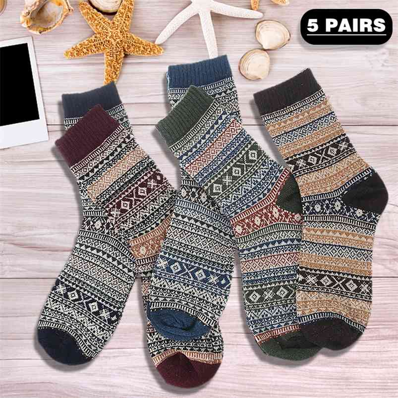 

5Pairs Mens Socks Winter Warm Soft Wool Thick Nordic Adult Sock Sleeping Socks  5 Colors 210720, Beige