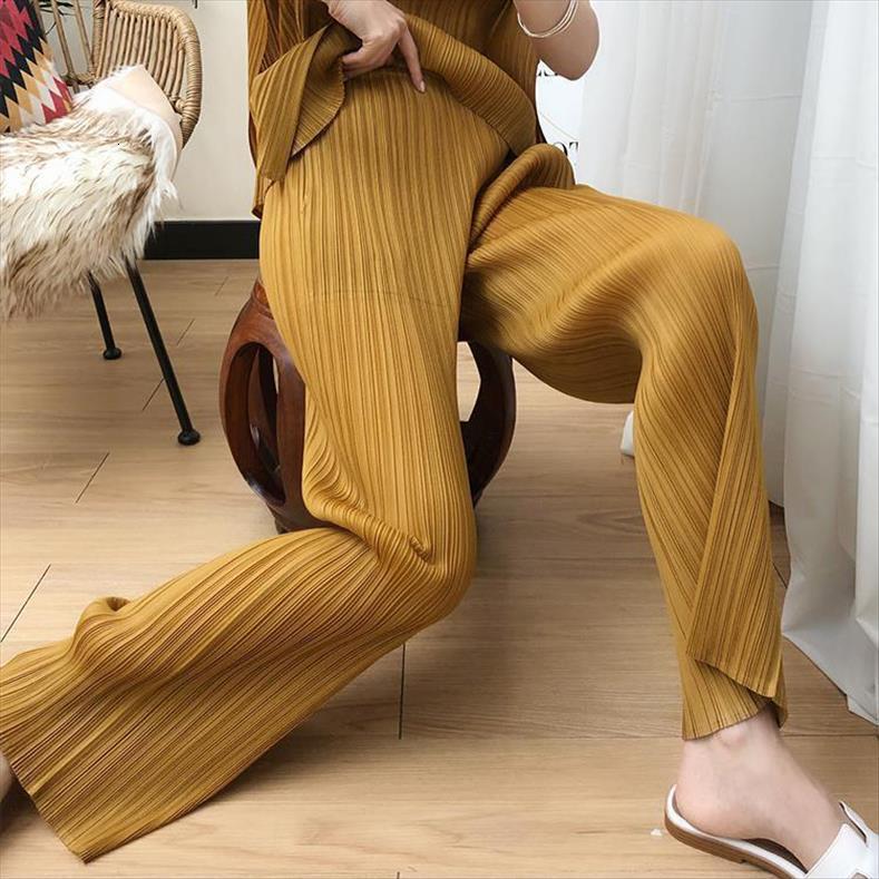 

miyake pleated loose straight women pant spring summer high waist trousers folds, Black;white