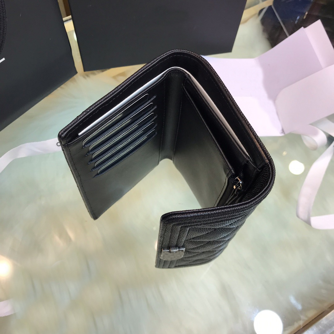 

Brand Luxury Designer Fashion High Quality Ladies Shoulder Bag Flip Clutch Caviar Lambskin Wallet 00999, Black gold buckle