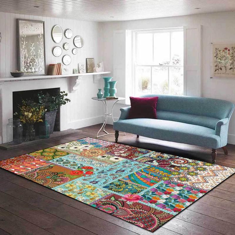 

Carpets Persian Ethnic Style Area Rugs Bohemian Patchwork Floral Decor Carpet Living Room Sofa Table Bedroom Bedside Non-Slip Floor Mats