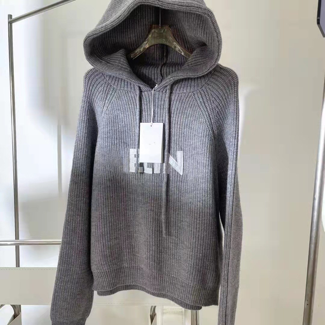 

Women's Hooded Sweater New Knitted Turtleneck Letter Long Sleeve T-Shirt Loose Sweater Jacket coat, Gray