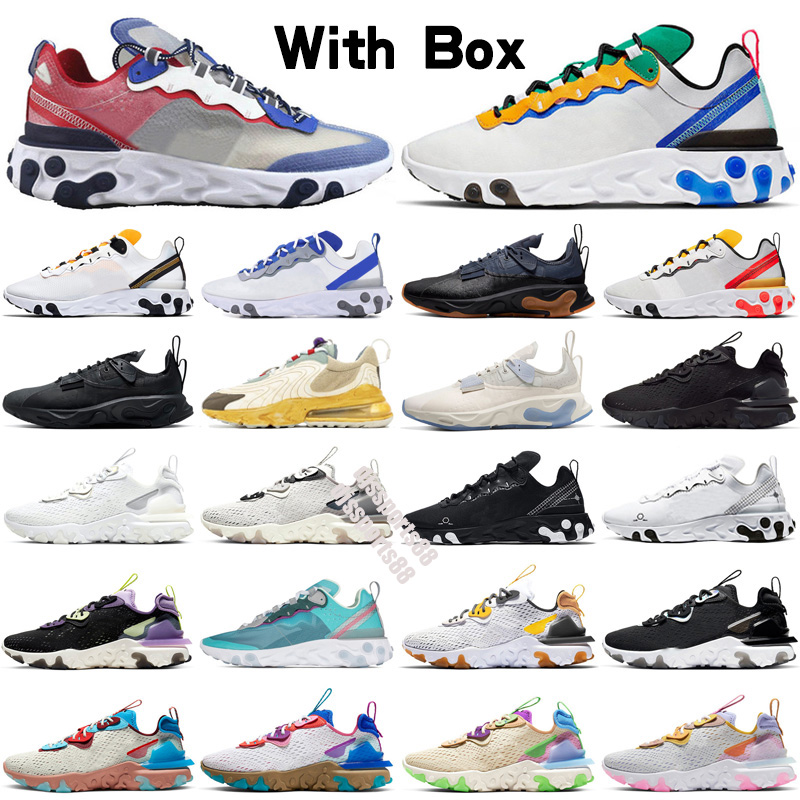 

White black schematic react element 55 mens run shoes vision 87 honeycomb script tour yellow men women trainer sports sneakers, Without box