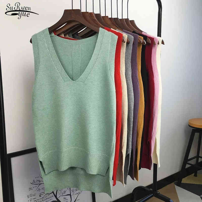 Pull d'automne décontracté gilet Femmes V-Colon Loose S Couleur solide Sans manche en tricot 16 couleurs 11983 210508