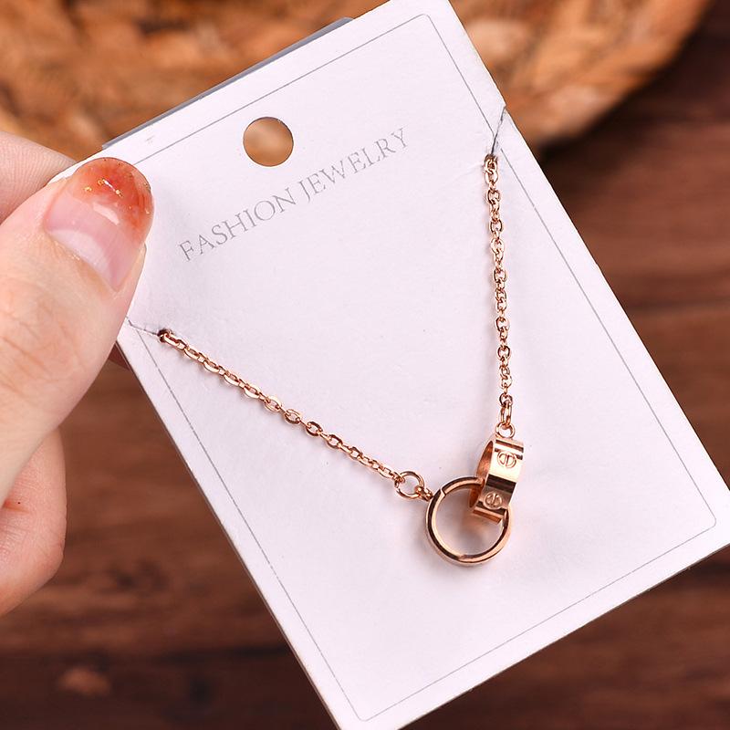 

Pendant Necklaces Trendy Classic Simple Double Loops Cross Women Ladies Fashion Rose Gold Stainless Steel Clavicle Chain Jewelry