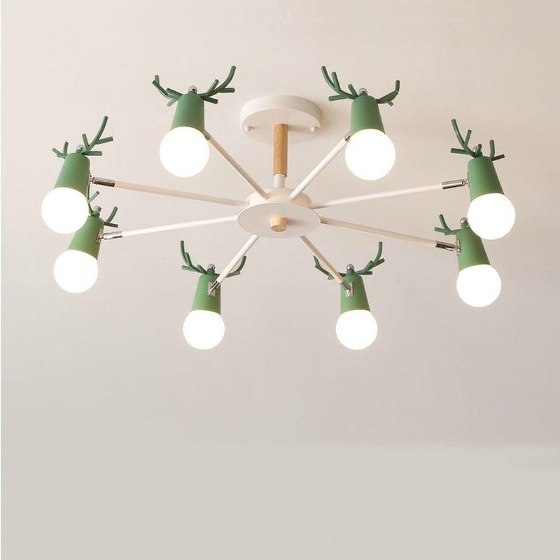 

Chandeliers Modern Wood Chandelier Horn Deer Lampshade Kids Room Girl Black White Pink Led Salon Lighting
