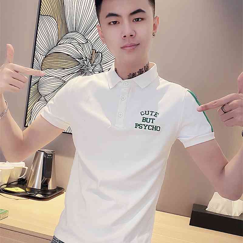 

Net red super fire short sleeved t-shirt men's 2021 new fashion brand INS with lead clothes handsome embroidered polo shirt, White;black