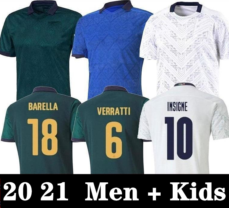 

2021 Italy soccer Jerseys home away VERRATTI BELOTTI JORGINHO BONUCCI INSIGNE BERNARDESCHI DE ROSSI PIRLO Adult Jersey men kids football shirts, Color 2