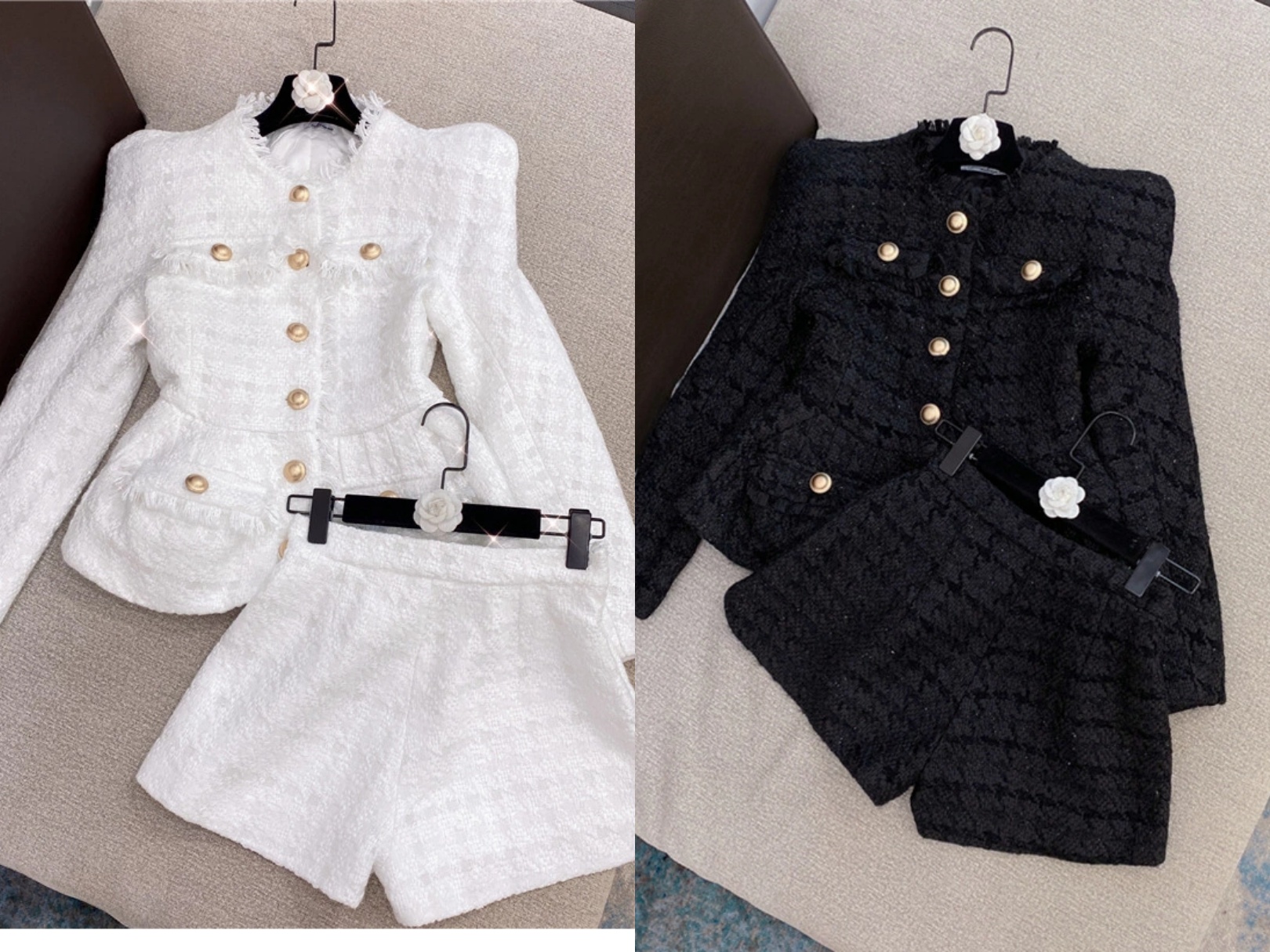 

European and American catwalks the latest suits Tweed jacket and shorts, Black