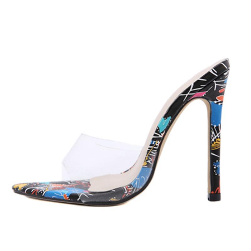 

Slippers 2021 High-heeled Transparent Fish Mouth Open Toe Sexy Glass Glue And Comfortable Outer Wear Sandals, Black