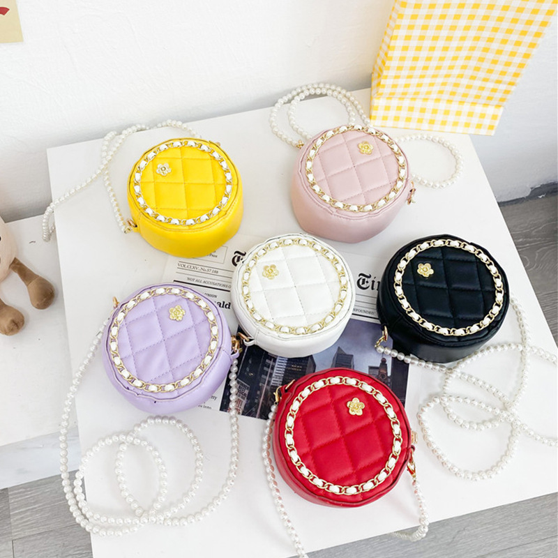 

girls designer pricness handbag kids flower chain woven small round bag children pearl accessories wallet messenger bags F360, Mix colors random