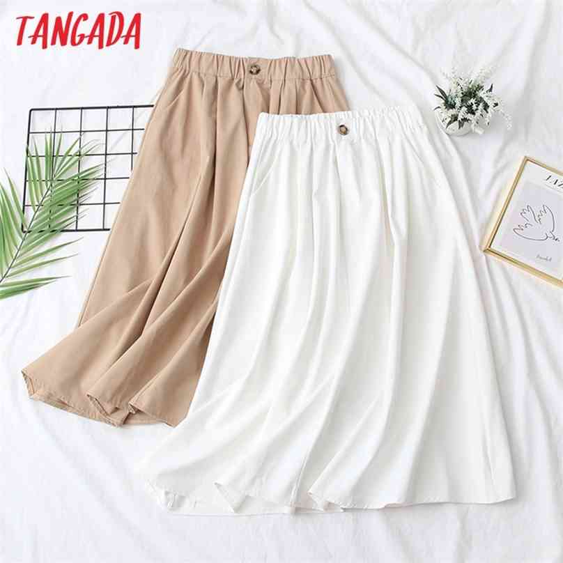 

Tangada Women One Button Skirt Faldas Mujer Vintage Strethy Waist Office Ladies Elegant Chic Long Skirts 5N14 210629, White