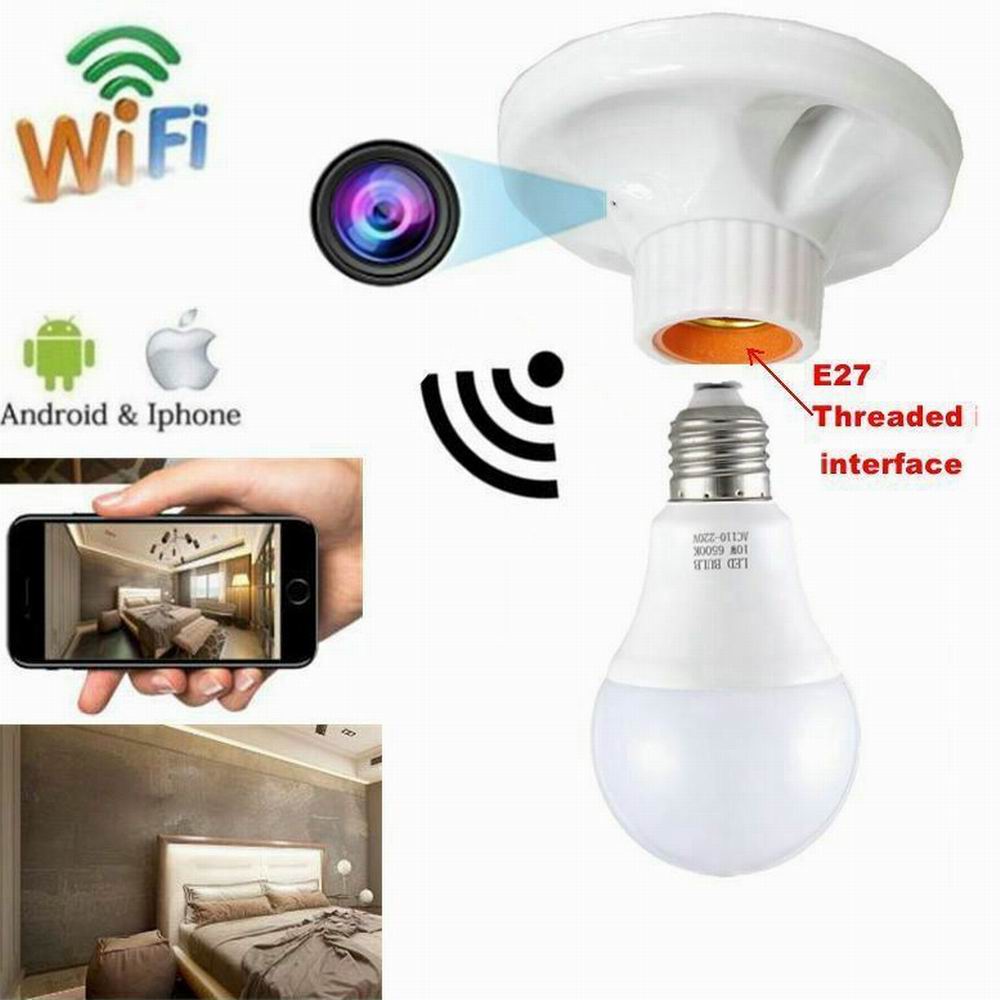 

Security Cam WiFi Wireless Mini Camera Lamp holder HD 1080P Digital Video Camcorder Motion Detection APP Alarm Indoor/Outdoor for Home, Office