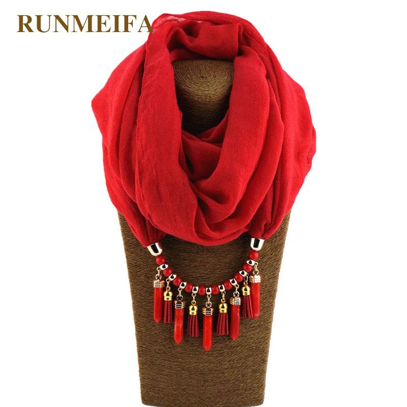 

Pendant Necklaces RUNMEIFA Alloy Necklace Scarf Solid Cotton Women Column Shawl Jewelry Female Beach Accessories Free Ship