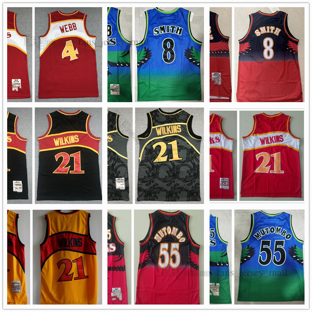 

Men Basketball Jerseys 21 Dominique 55 Dikembe Wilkins Mutombo 8 Steve 4 Spud Smith Webb Retro Jersey, Same as picture