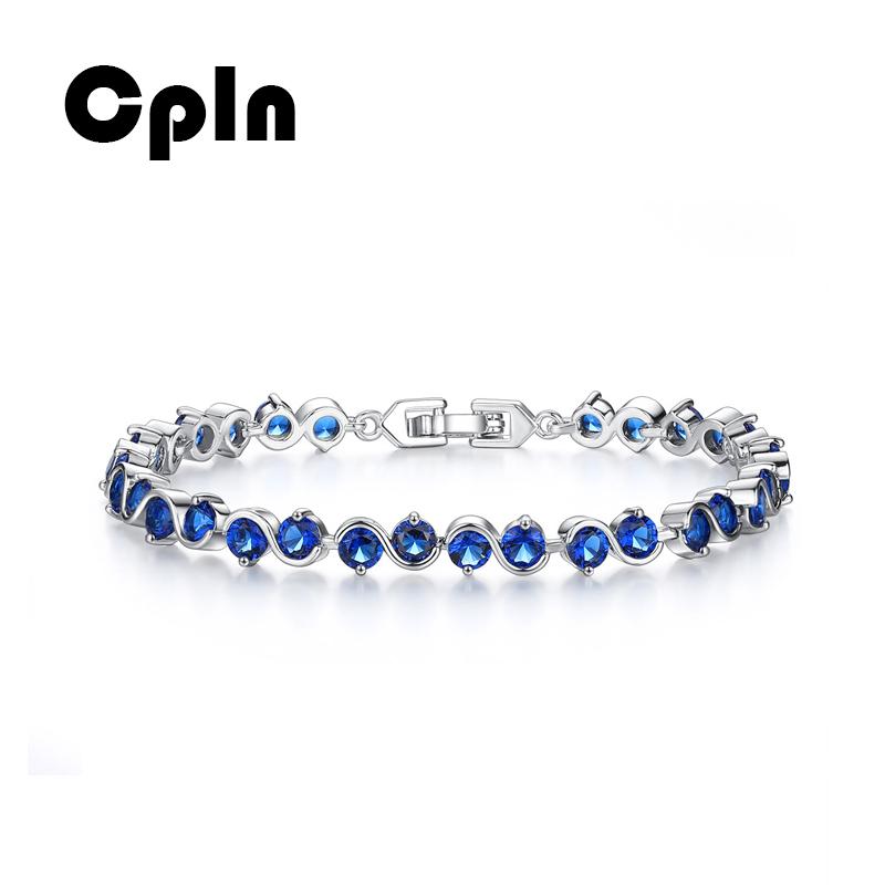 

Cpln 2021 8 Word Imitation White Gold Bracelets For Women Fashion Round Tai Chi Blue Zircon Bracelet Link, Chain