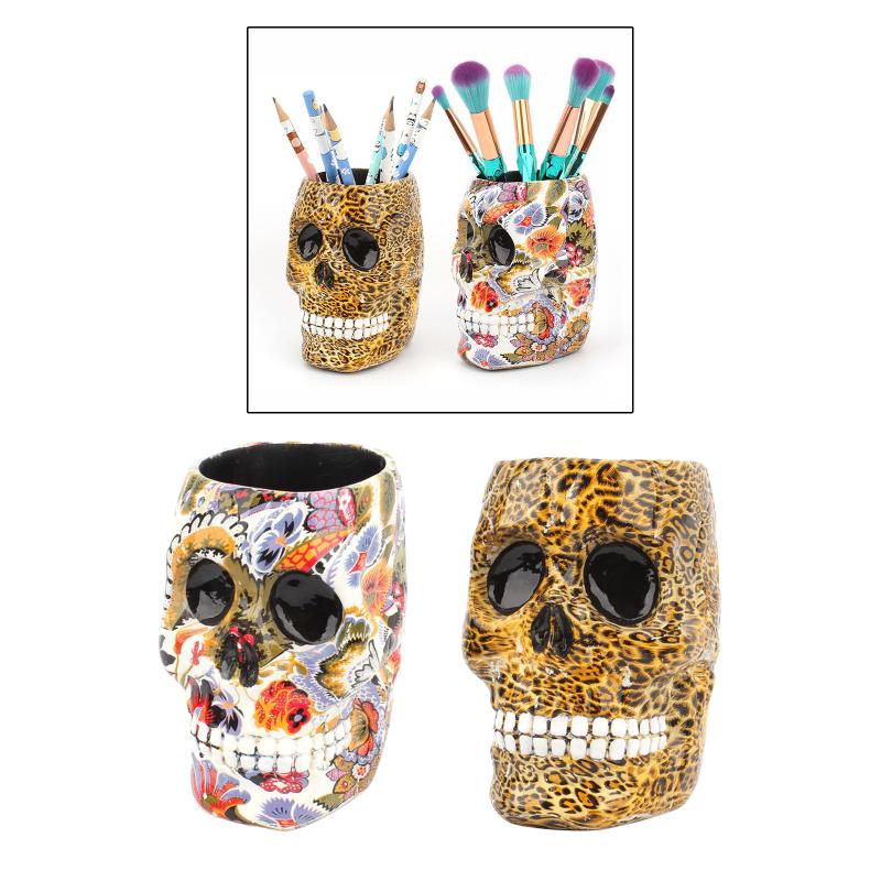 

Skull Shape Resin Desktop Organizer Pencil Holder Makeup Brush Display Rack Cosmetic Bags & Cases