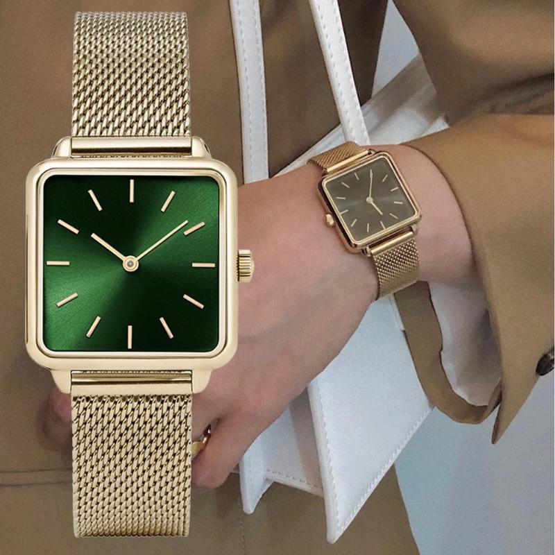 

Top Brand Square Watch For Women Gold Luxury Bracelet Watches Dress Fashion Ladies Quartz Female Clock Montre Femme Wristwatches, Mesh band slbu