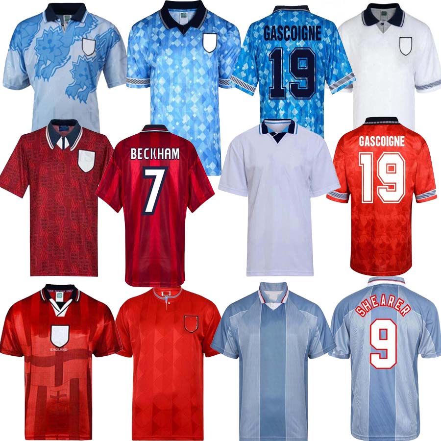 

1982 1986 1998 2002 2008 Shearer Beckham Soccer Jersey 1989 1990 Gerrard Scholes Owen 1994 Heskey 1996 Gascoigne vintage classic football shirt, Black