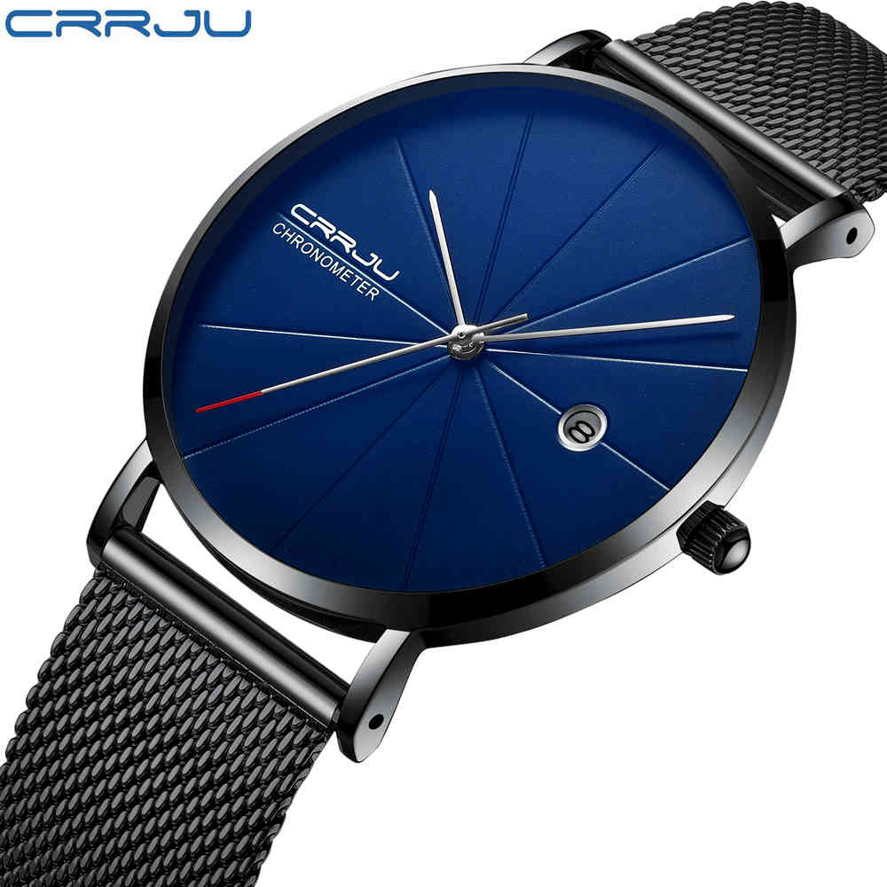 

CRRJU Watch for Men Blue Watches Business Quartz 30M Waterproof Watches Men's Stainless Steel Band Auto Date watches Relojes 210517, Silver blue