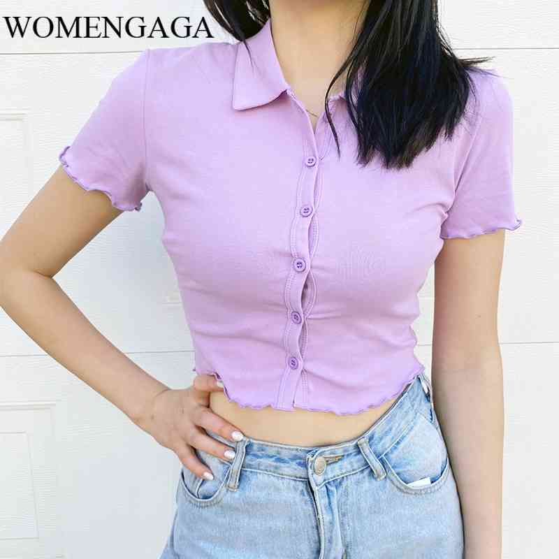 

Summer Women' Clothing BM Style Lapel Lace Cardigan European Exposed Navel Short-sleeved T-shirt Female Cotton 372X 210603, Black