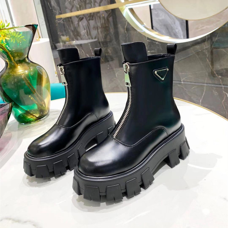 

Thick Bottom Ankle Boots Women Zipper Luxury Brand Designer Platform Shoes Patchwork Boots Fashion Designer Winter Woman Shoe, Black