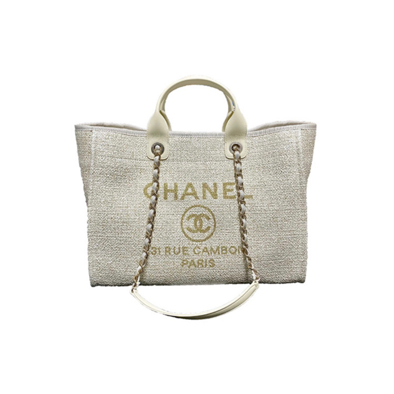 

CHANEL Brand Designer Totes CC Bag 2021 Trendy Summer Beach Famous Top Quality Shoulder Handbags with Gold Chain, White 36*26cm