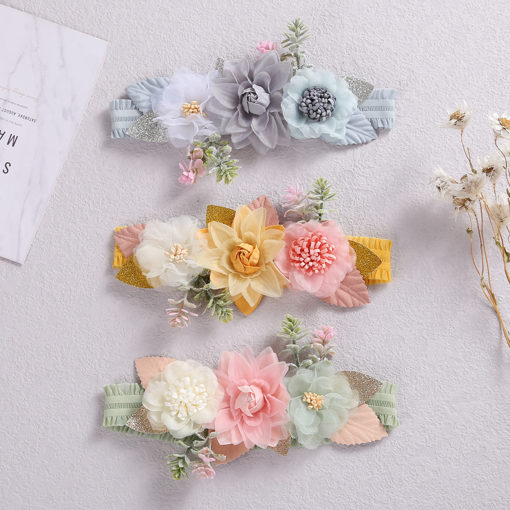 

2021 New Baby Pearl Lace Artificial Flower Headband Newborn Photography Prop Hair Accessories Girls Headwear, Multi-color