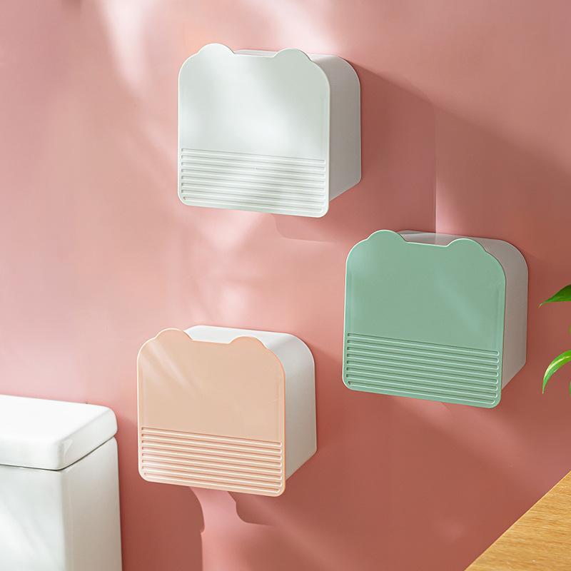 

Storage Boxes & Bins Double Layer Tissue Box Wall Mounted Bathroom Clamshell Dust-proof Sealing Cosmetic Cotton Napkin Dispenser Organize