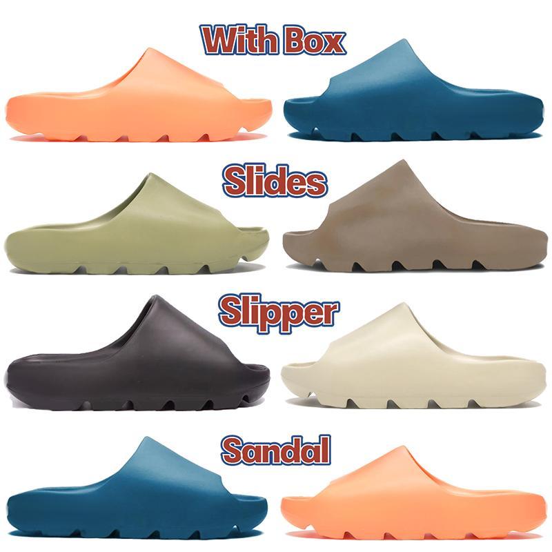

Comfortable kanye west slippers slides cool summer foam runner desert sand earth brown resin soot men women sandals triple black red Ararat hole shoes with box