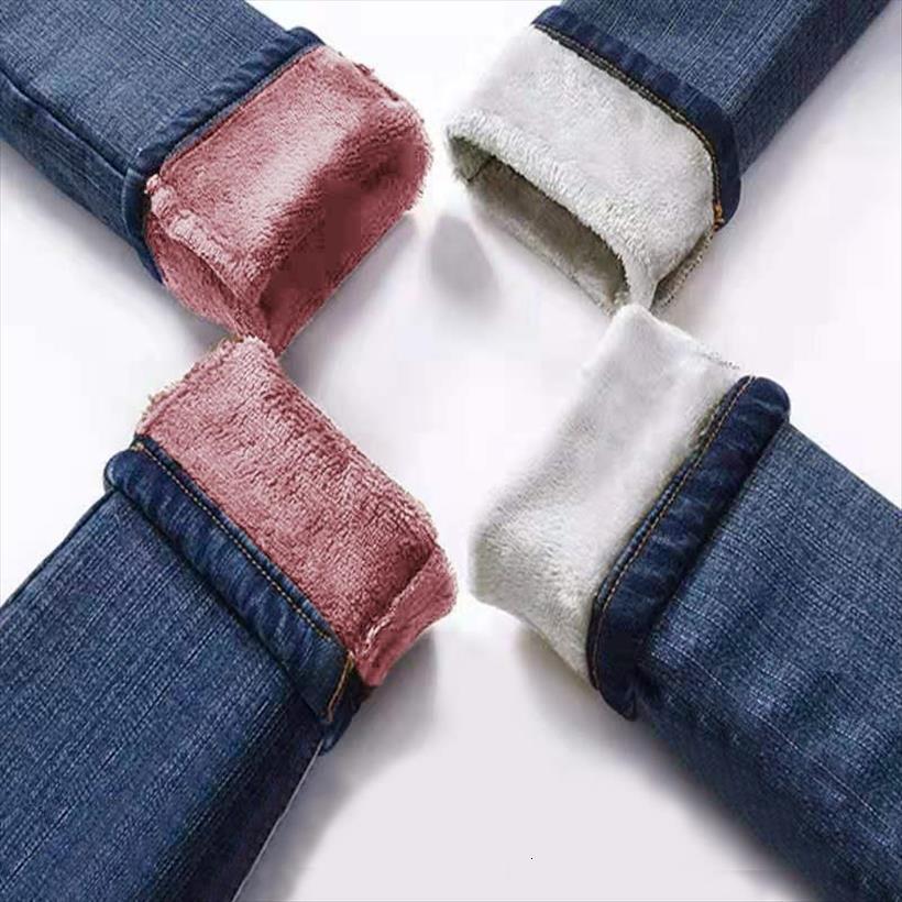 

winter warm high waist women jean velvet trousers pantalon denim pants plus size, Blue