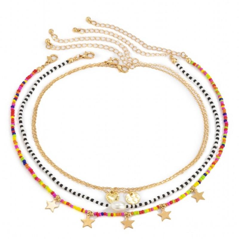 

Pendant Necklaces 1 Set Boho Multi-layer For Women Girls Trendy Star Heart Rice Beads Choker Necklace Fashion Jewelry Gifts