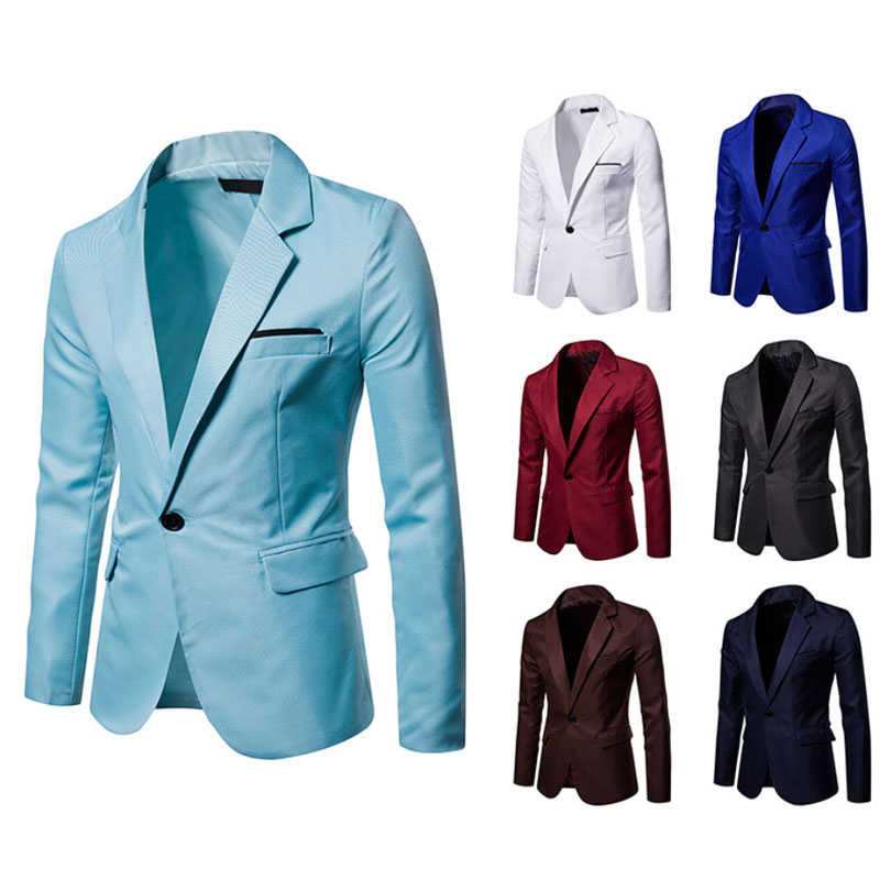 

Fashion British Style Slim Fit Single Button Suits Blazer Casual Long Sleeve Jacket Men's Clothing Coat, White;black