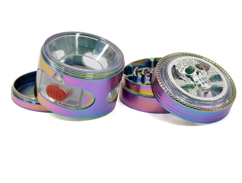 

Smoking Accessories Iceblue Rainbow Color 4 Parts Zinc Alloy Diameter 63mm With Drawer Signal Shape Teeth Animal Cover Herb Grinder Tobacco Crusher